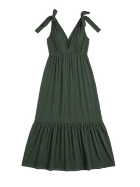 Abercrombie & Fitch Dresses & Skirts - Abercrombie and FitchTiered V-Neck Maxi Dress with Tie Straps - Olive Green